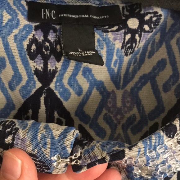 INC Blouse, EUC, Blue, Size L, Beads & Keyhole Neckline - Picture 7 of 13